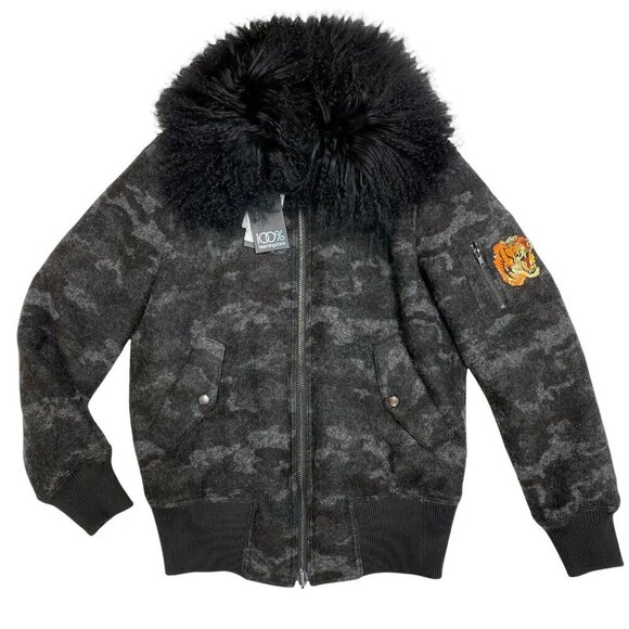 JOCELYN sz XS Coat Jacket Wool Bomber Reversible Grey Green Cozy Normcore New - Picture 2 of 9